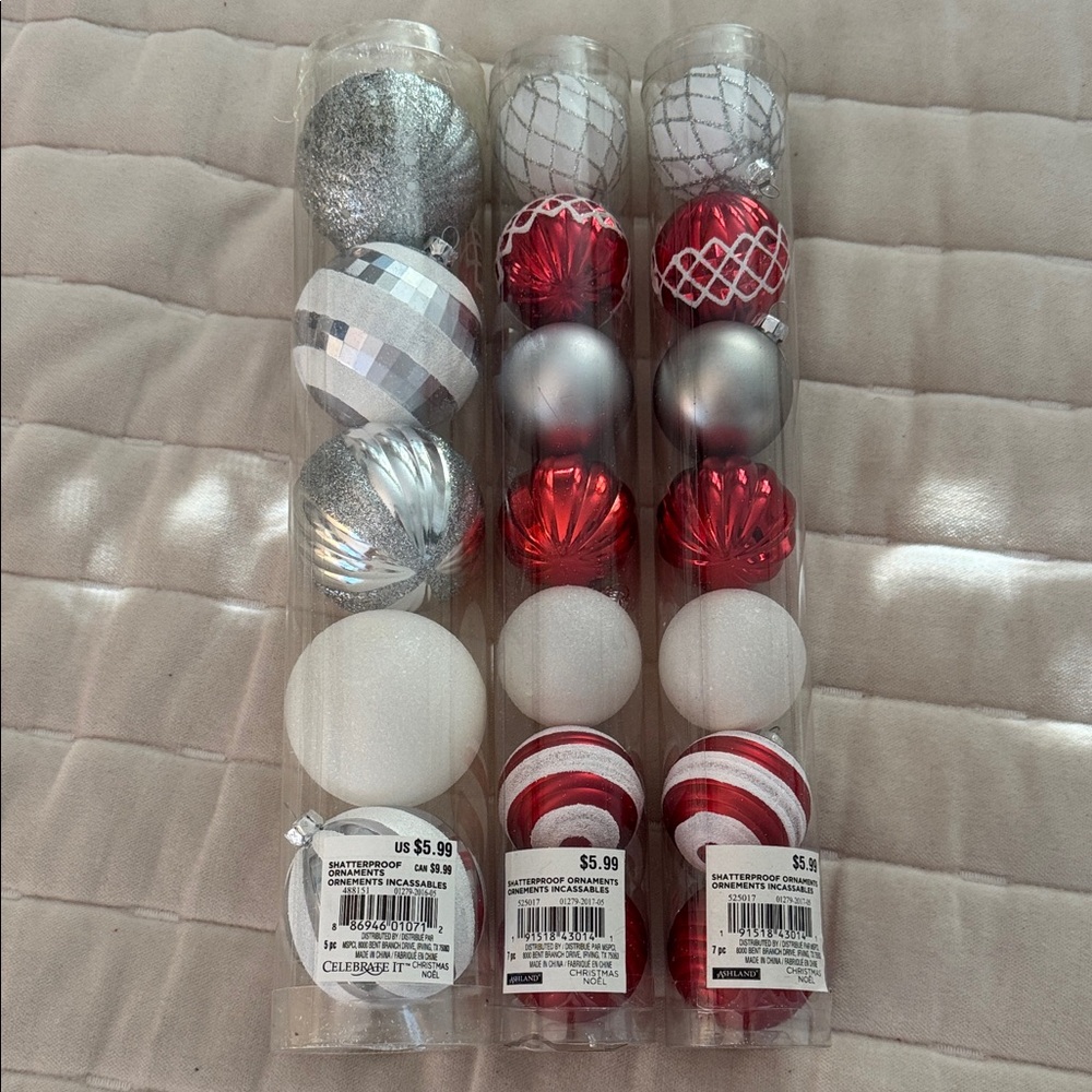 Celebrate It Red and Silver Holiday Ornaments Set of 3 New✨